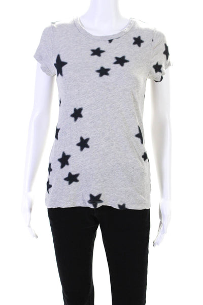 Pam & Gela Womens Jersey Knit Star Printed Crew Neck Tee T-Shirt Gray Size S