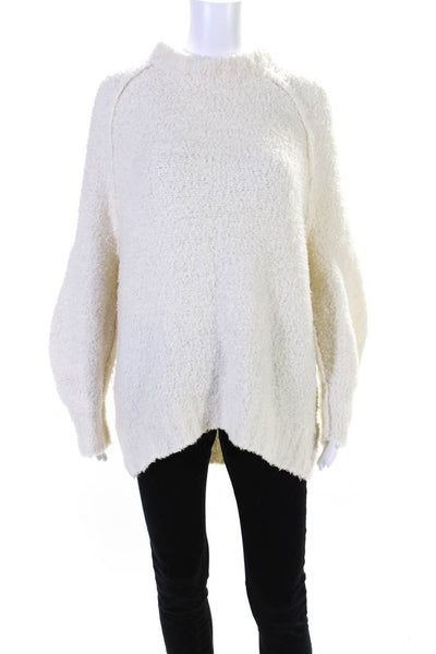 Free People Womens Fuzzy Knit Crew Neck Long Sleeve Sweater Top White Size XS