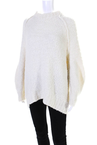 Free People Womens Fuzzy Knit Crew Neck Long Sleeve Sweater Top White Size XS