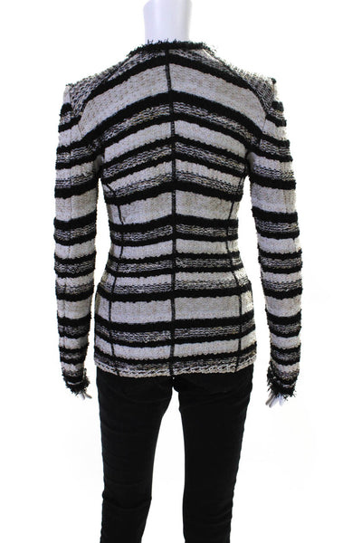 Apostrophe Womens Cotton Hook Eye Fringe Trim Striped Sweater Black Size 38