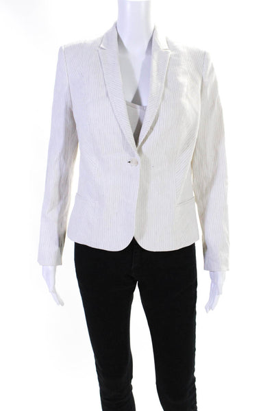 Elie Tahari Womens Striped One Button Lined Notched Lapel Blazer White Size 6