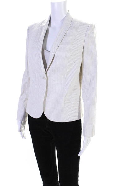 Elie Tahari Womens Striped One Button Lined Notched Lapel Blazer White Size 6