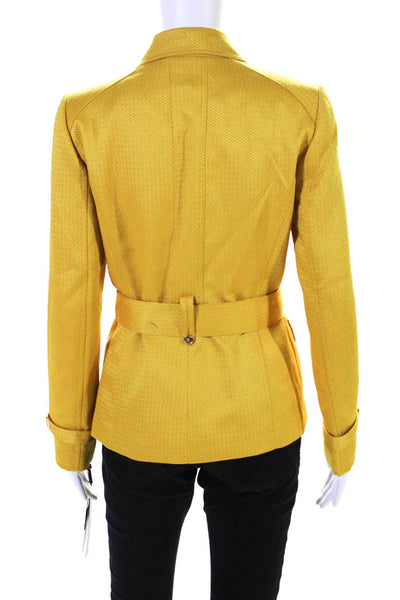 Tahari Womens Lined Three Button Belted Notched Collar Jacket Gold Size 2