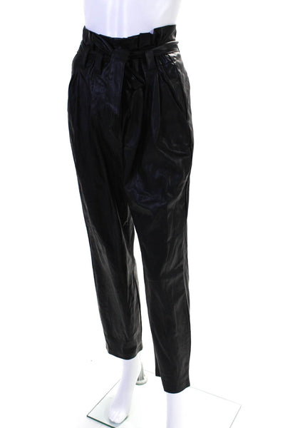 Only Womens Faux Leather High Rise Belted Paperbag Pants Black Size 38