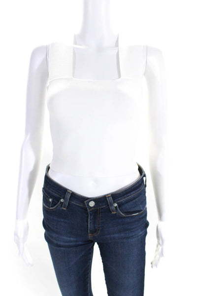 A.L.C. Womens Solid White Square Neck Sleeveless Crop Blouse Top Size XS