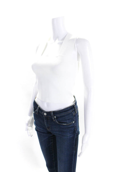 A.L.C. Womens Solid White Square Neck Sleeveless Crop Blouse Top Size XS