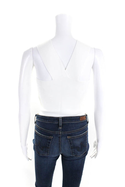 A.L.C. Womens Solid White Square Neck Sleeveless Crop Blouse Top Size XS