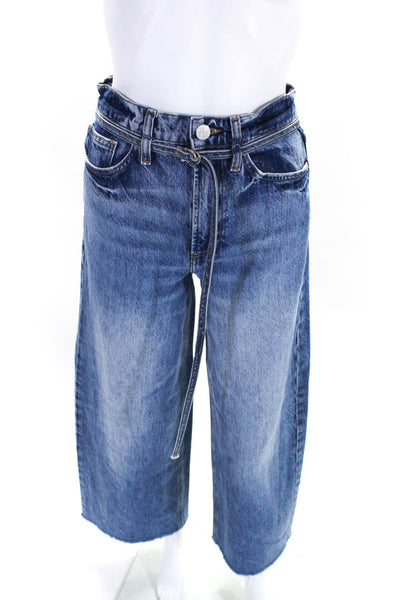 Frame Womens Belted Mid Rise Ankle Fray Wide Leg Jeans Pants Blue Size 24