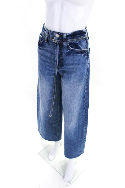 Frame Womens Belted Mid Rise Ankle Fray Wide Leg Jeans Pants Blue Size 24