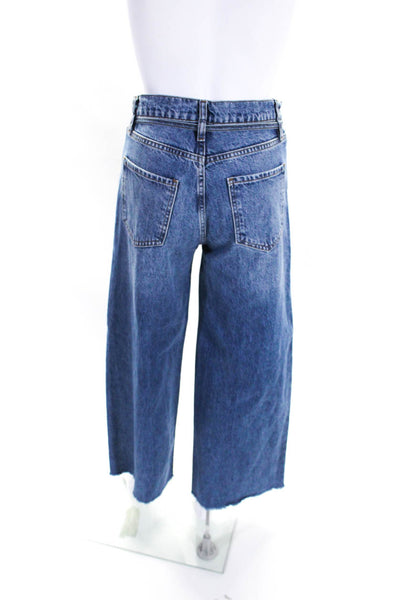 Frame Womens Belted Mid Rise Ankle Fray Wide Leg Jeans Pants Blue Size 24