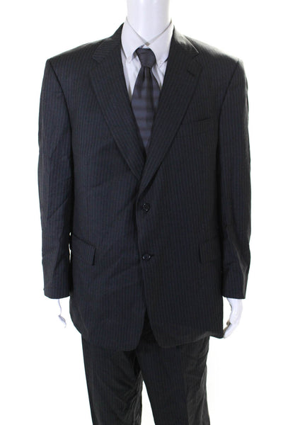 Hart Schaffner Marx Mens Pinstriped Pleated Front Suit Gray Size 46 Regular/40