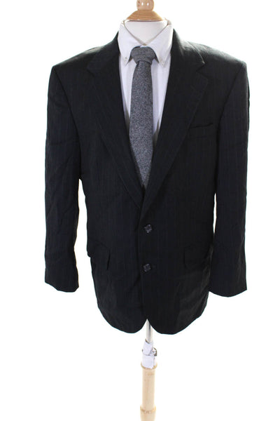 Oscar de la Renta Mens Striped Two Button Blazer Jacket Black Wool Size 42 Regul