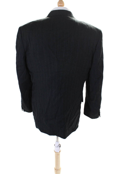 Oscar de la Renta Mens Striped Two Button Blazer Jacket Black Wool Size 42 Regul