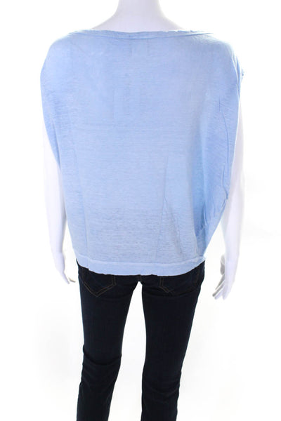 Sunday Tropez Womens Short Sleeve Scoop Neck Linen Tee Shirt Blue Size Small