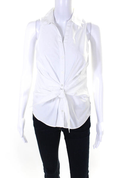 Veronica Beard Womens Button Tie Front Collared Shirt White Cotton Size 0