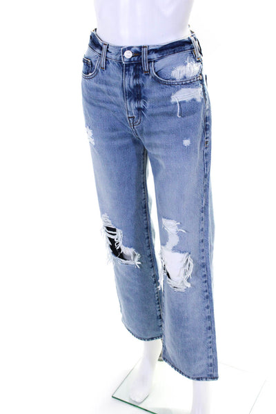 Frame Womens High Rise Wide Leg Distressed Jane Jeans Blue Denim Size 24