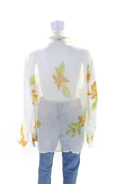 Savannah Morrow Womens Silk Floral Print Button Down Shirt White Size Small