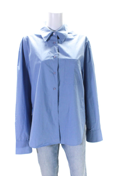 Frankie Shop Womens Long Sleeves Button Down Shirt Blue Organic Cotton Size Medi