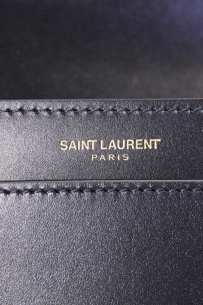 Saint Laurent Womens Leather Gold Tone Chain Link Le Mallion Flap Clutch Handbag