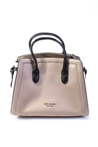 Kate Spade Womens Pebble Grain Leather Two Tone Tote Bag Small Taupe Handbag