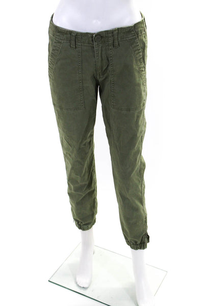 Cabi Womens Cotton Buttoned Zipped Ruched Hem Cargo Jogger Pants Green Size 2