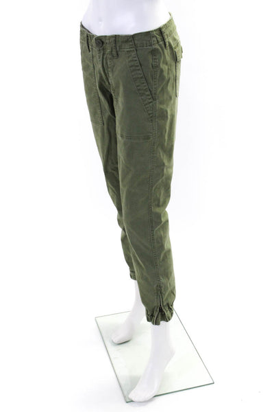 Cabi Womens Cotton Buttoned Zipped Ruched Hem Cargo Jogger Pants Green Size 2