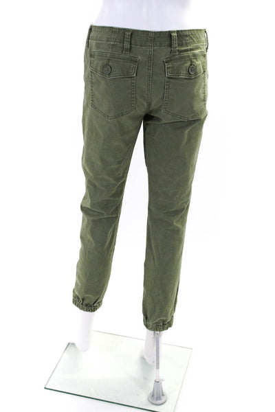 Cabi Womens Cotton Buttoned Zipped Ruched Hem Cargo Jogger Pants Green Size 2