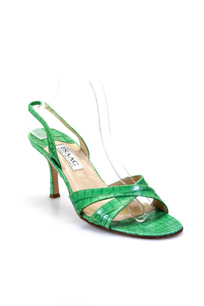 Isaac Womens Animal Print Cross Strappy Slingbacks Spool Heels Green Size 9