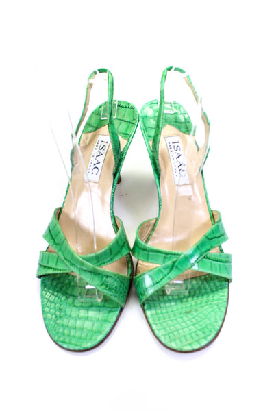 Isaac Womens Animal Print Cross Strappy Slingbacks Spool Heels Green Size 9