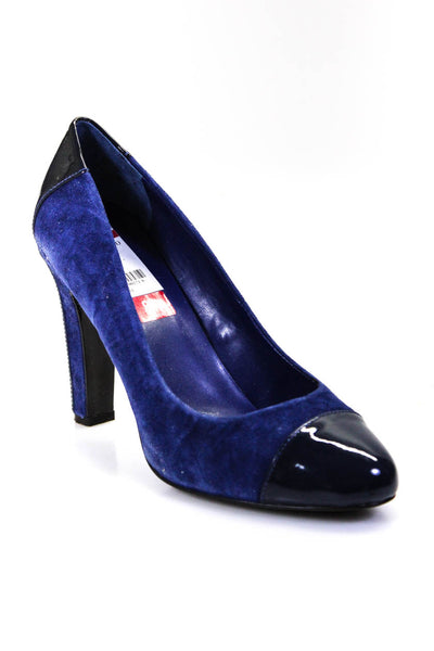 RLL RALPH LAUREN Womens Suede Cap Toe Patchwork Block Heels Pumps Navy Size 8.5