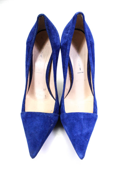 Casadei Womens Suede Cap Toe Pointed Toe Slip-On Stiletto Heels Blue Size 9