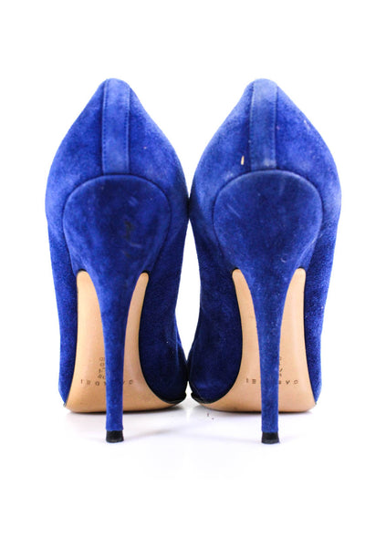 Casadei Womens Suede Cap Toe Pointed Toe Slip-On Stiletto Heels Blue Size 9