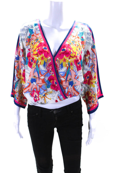 Flying Tomato Women's V-Neck Long Sleeves Wrap Floral Blouse Size XS