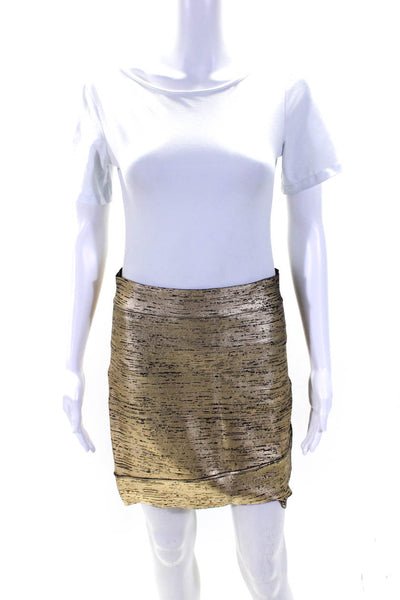 BCBG Max Azria Womens Metallic Knit Mid Rise Mini Pencil Skirt Gold Size L