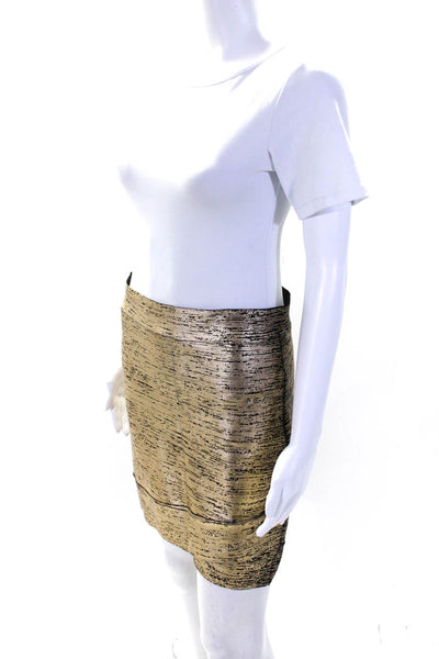 BCBG Max Azria Womens Metallic Knit Mid Rise Mini Pencil Skirt Gold Size L