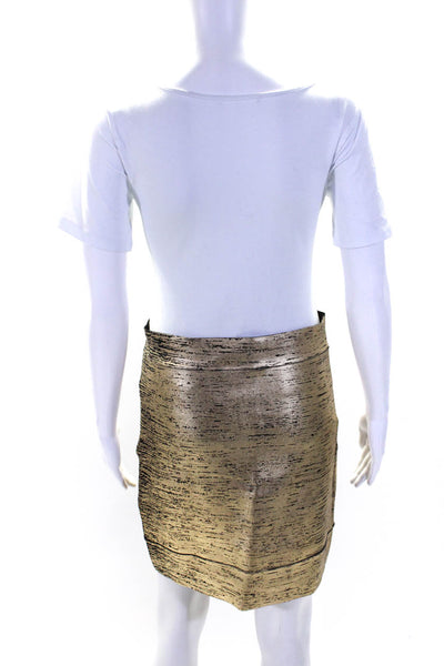 BCBG Max Azria Womens Metallic Knit Mid Rise Mini Pencil Skirt Gold Size L