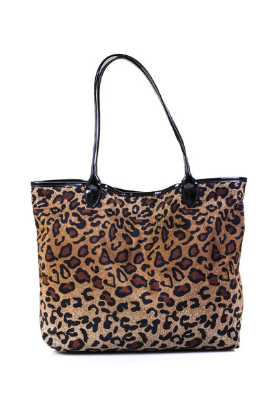 Lafayette 148 New York Womens Nylon Leopard Printed Tote Bag Brown Handbag