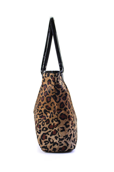 Lafayette 148 New York Womens Nylon Leopard Printed Tote Bag Brown Handbag