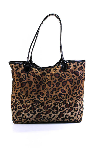 Lafayette 148 New York Womens Nylon Leopard Printed Tote Bag Brown Handbag