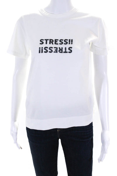 Tu Es Mon Tresor Womens Cotton Stress Sequined Short Sleeve T-Shirt White Size 2