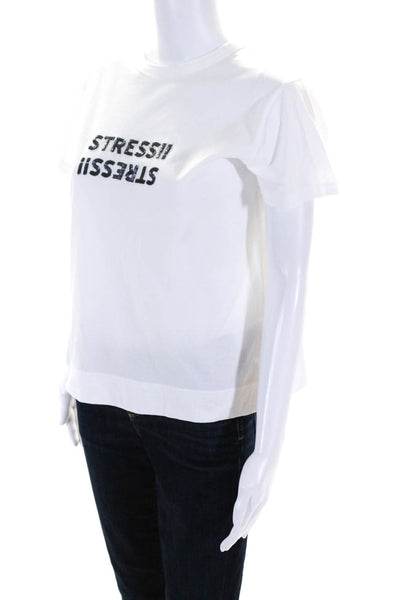 Tu Es Mon Tresor Womens Cotton Stress Sequined Short Sleeve T-Shirt White Size 2