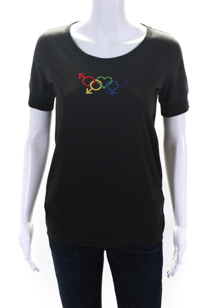 Aalto Womens Cotton Gender Equality Embroidery Crewneck T-Shirt Black Size 36