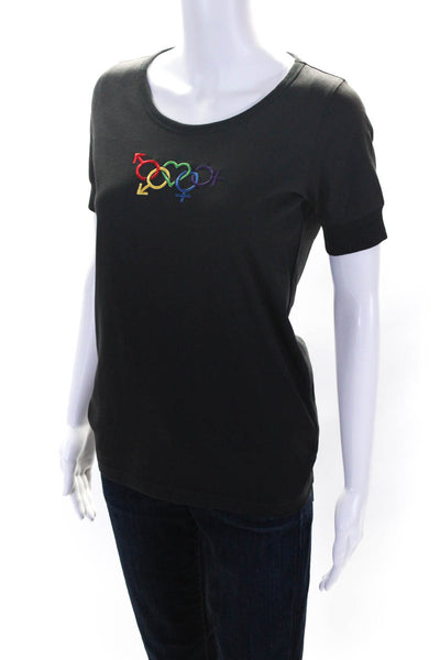 Aalto Womens Cotton Gender Equality Embroidery Crewneck T-Shirt Black Size 36