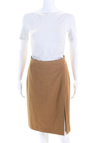 Hugo Buscati Womens Front Slit A Line Knee Length Skirt Acorn Brown Size 4