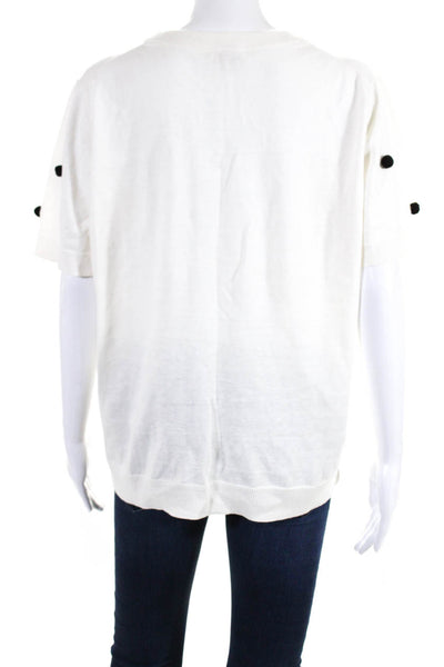 Kate Spade New York Womens White Cotton Pom-Pom Crew Neck Blouse Top Size XL