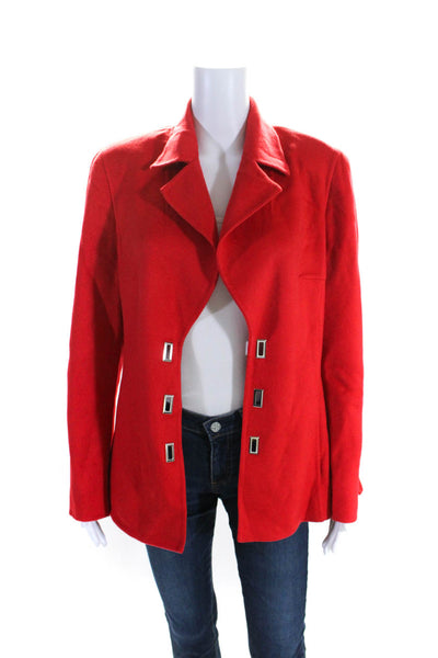 Escada Womens Wool Fleece Notched Collar Long Sleeve Blazer Jacket Red Size 38