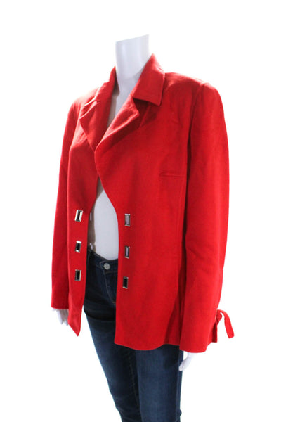 Escada Womens Wool Fleece Notched Collar Long Sleeve Blazer Jacket Red Size 38