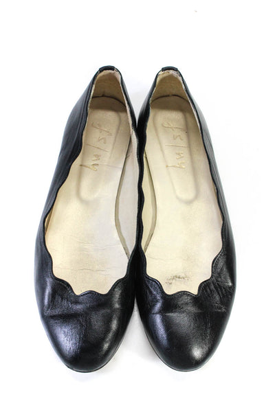 FS/NY Womens Leather Scalloped Slip On Flat Heel Ballet Flats Black Size 8.5US