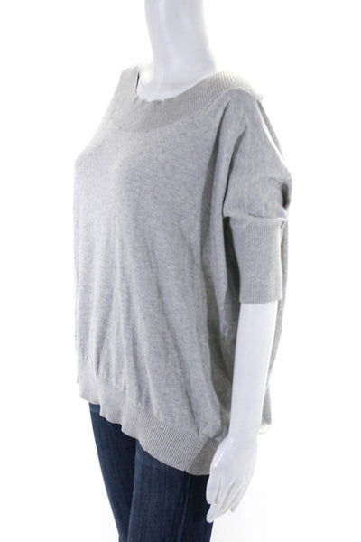 Cabi Womens Cotton Ribbed Round Neck Batwing Sleeve Pullover Top Gray Size S