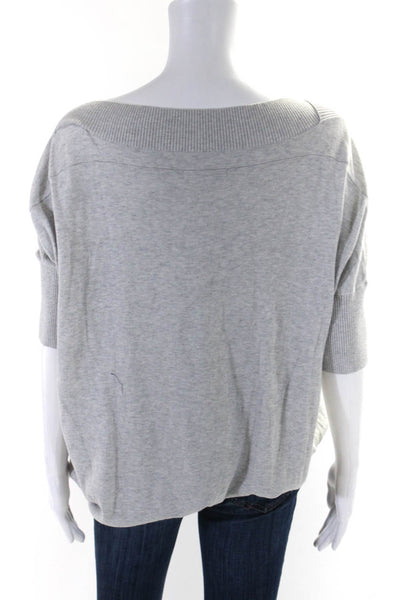 Cabi Womens Cotton Ribbed Round Neck Batwing Sleeve Pullover Top Gray Size S